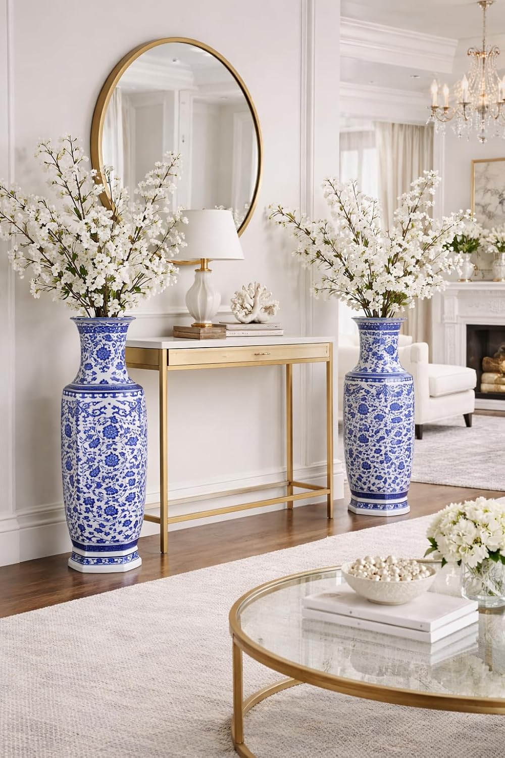 24' Classic Blue and White Hexagonal Lotus Porcelain Vase, Ceramic Vase Jingdezhen, China Qing Style （D8）