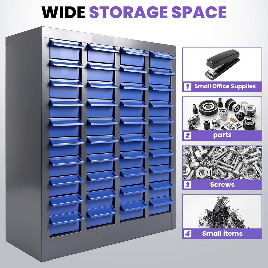 40 Drawers Stainless Steel Nut and Bolt Organizer, 21' D x 9' W x 25' H Parts Cabinet with Adjustable Shelves and Label Stickers, Bolt Organizer for Nuts Bolts Parts Screws Small Items