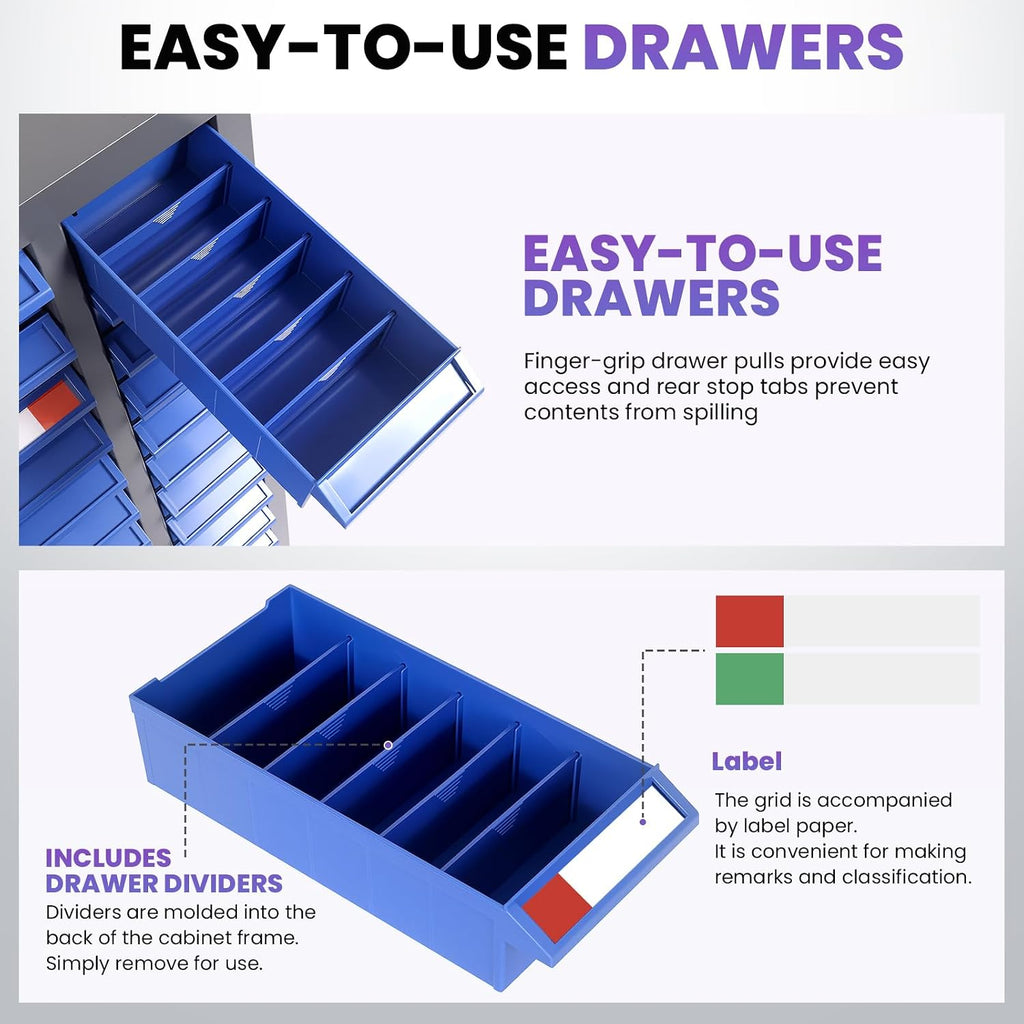 75 Drawers Stainless Steel Nut and Bolt Organizer, Parts Cabinet with Adjustable Shelves and Label Stickers, Bolt Organizer for Nuts Bolts Parts Screws Small Items