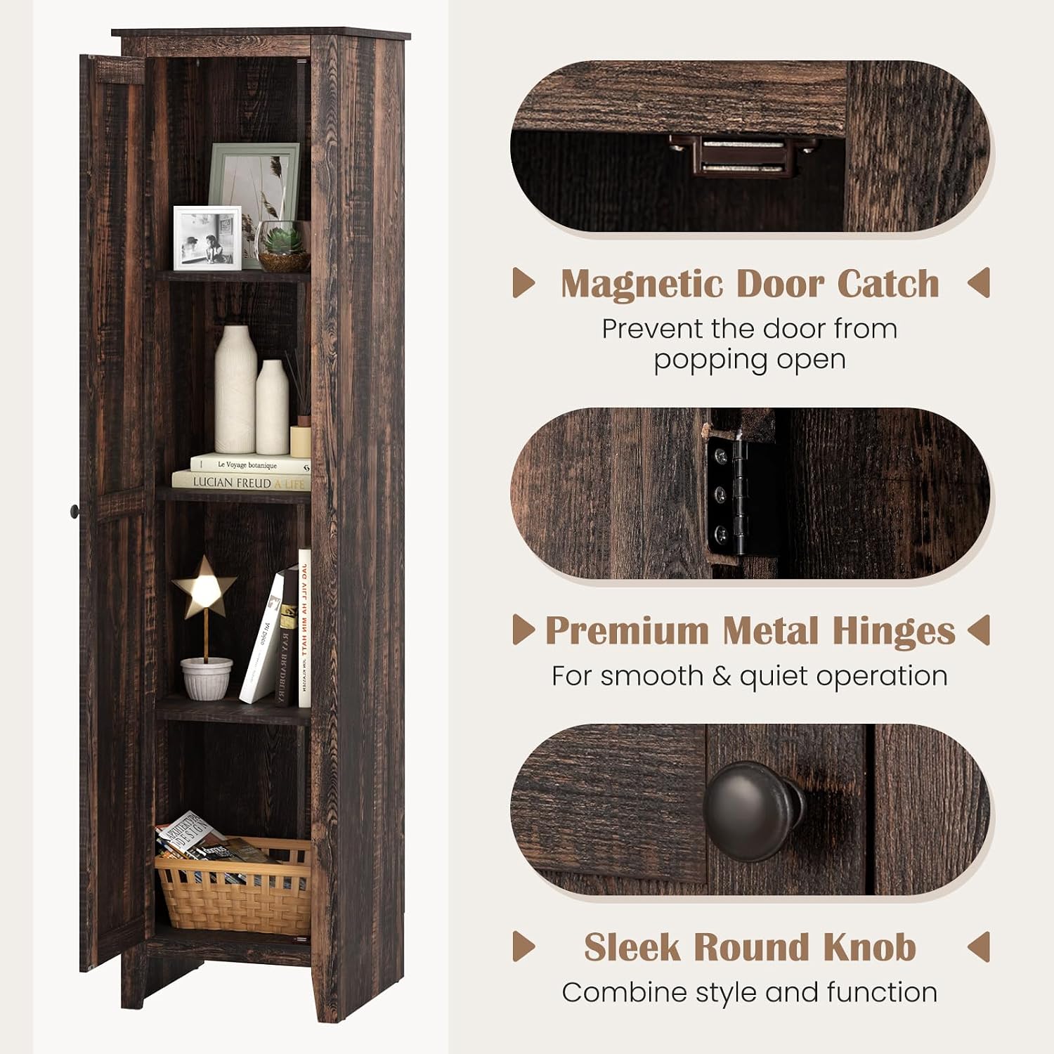 Giantex 72-Inches Narrow Storage Cabinet, Tall Bathroom Floor Cabinet with 4 Shelves, Barn Door, Anti-tilt Device, Raised Feet, Slim Storage Unit for Small Spaces, Living Room, Home Office, Kitchen