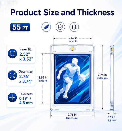 100 Pack Magnetic Card Holder 55pt: Ultra Slim Acrylic Card Case | One Touch Card Holder for Standard Trading Cards, Sports Card Holder for Baseball, Football, Game Cards, U-V Resistant