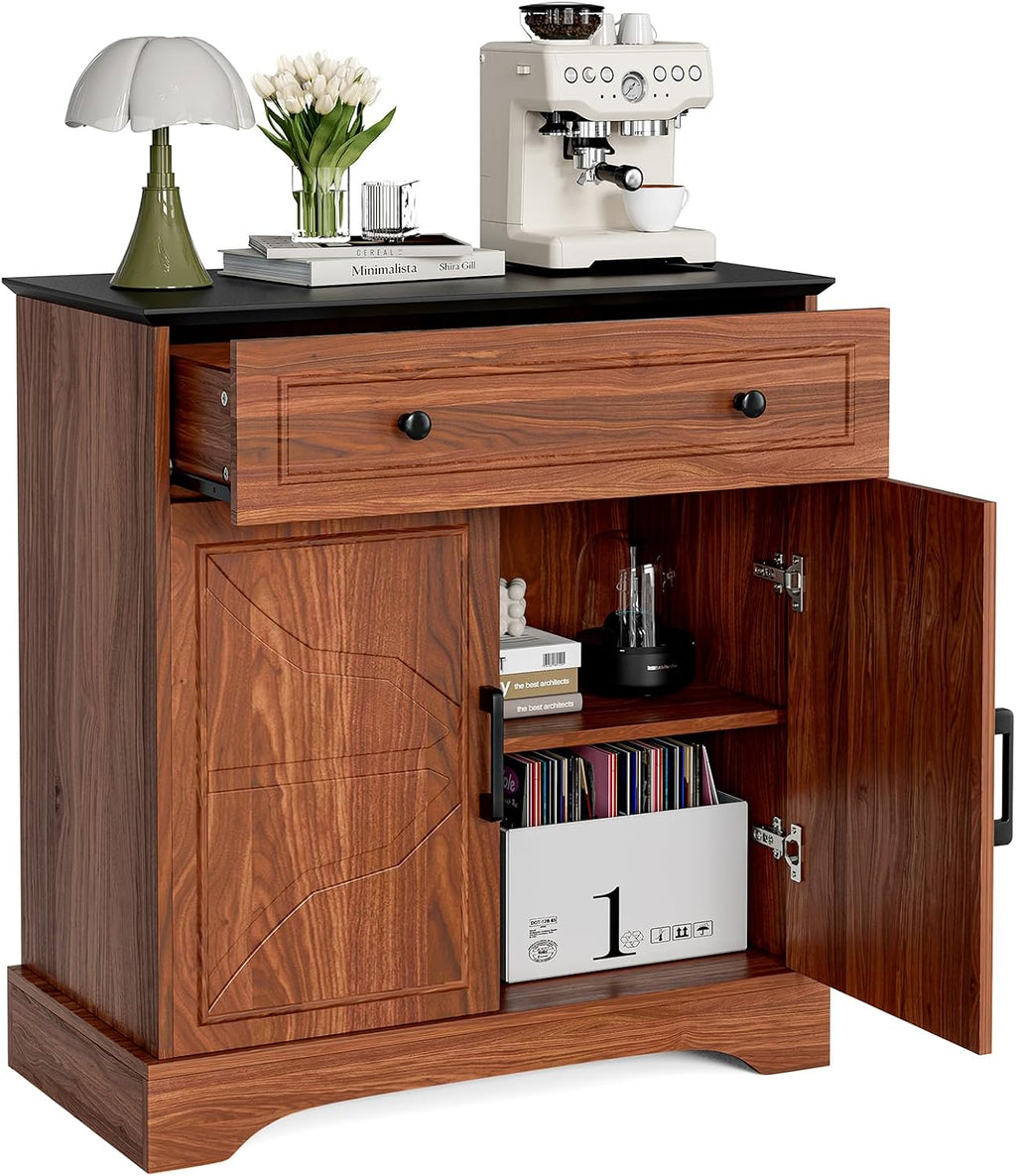 LCRBOL Buffet Cabinet with Storage, Coffee Bar with Drawer & Adjustable Shelf, Modern Sideboard for Kitchen, Dining Room, Living Room, Walnut