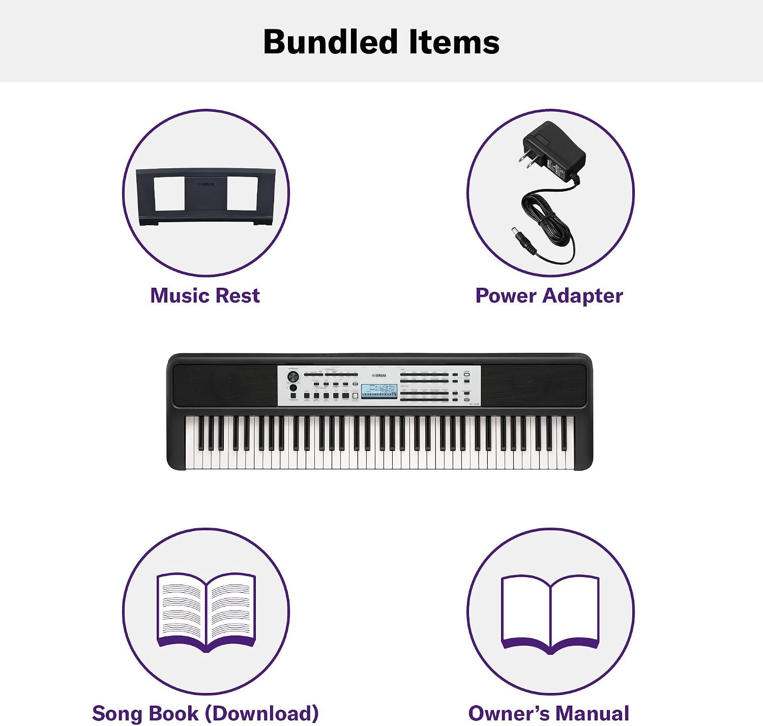 Yamaha YPT-W320 76 Touch Sensitive Key Portable Keyboard for Beginners with Music Rest, Power Adapter
