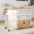 Sophia & William Kitchen Island Cart on Wheels, Rolling Kitchen Trolley with Rubber Wood Tabletop, Storage Drawers, Cabinet and Open Shelves