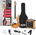 LyxPro Left Hand 39 Inch Electric Guitar and Starter Kit for Lefty Full Size Beginner's Guitar, Amp, Six Strings, Two Picks, Shoulder Strap, Digital Clip On Tuner, Cable and Soft Case - Natural