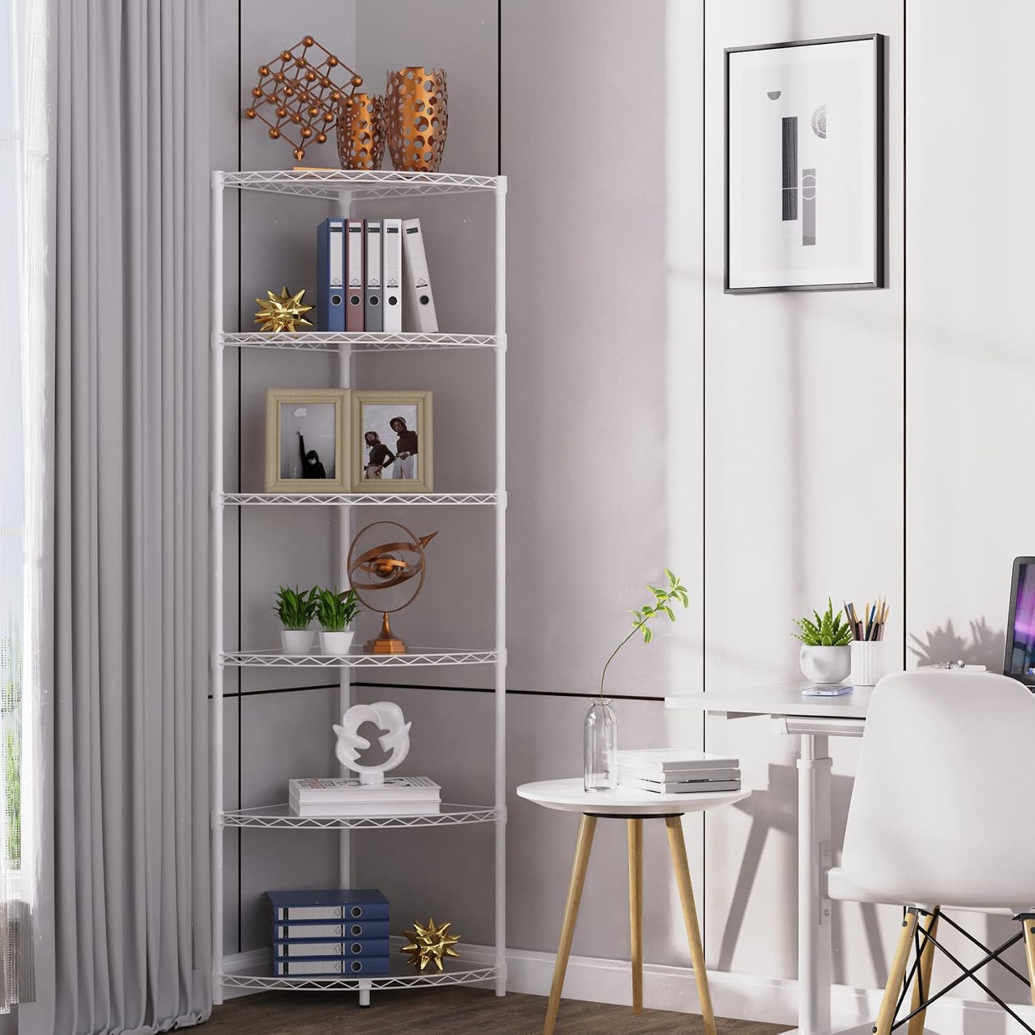 6 Tier NSF Corner Wire Shelf Shelving Unit, 18 x 18 x 72 Inch 420lbs Capacity Heavy Duty Adjustable Metal Storage Rack with Leveling Feet & Shelf Liners for Office Kitchen Bathroom and More - White