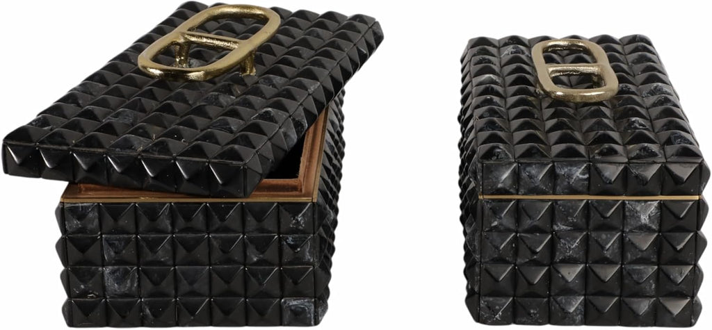 Decorative Jewelry Boxes for Home Decor – Elegant Keepsake and Storage Boxes with Lid – Studded Pattern Home Organizer for Living Room Decor, Bedroom, Office, or Shelf Set of 2 – 6' Gray & Gold