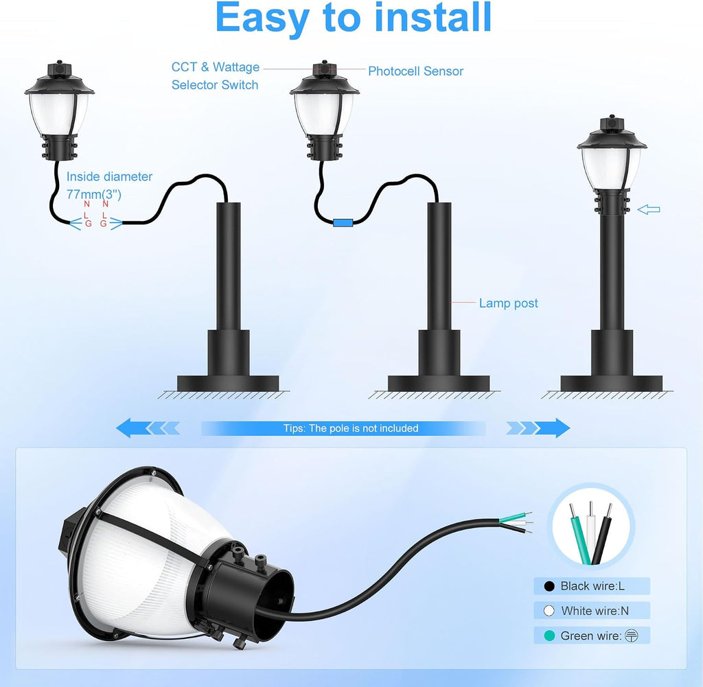 BBESTLED LED Post Top Light, 80W 60W 48W Adjustable LED Pole Area Lights with Dusk to Dawn Photocell, 3/4/5000K, ETL Outdoor Post Lights for Garden Yard, IP65 Waterproof AC100-277V