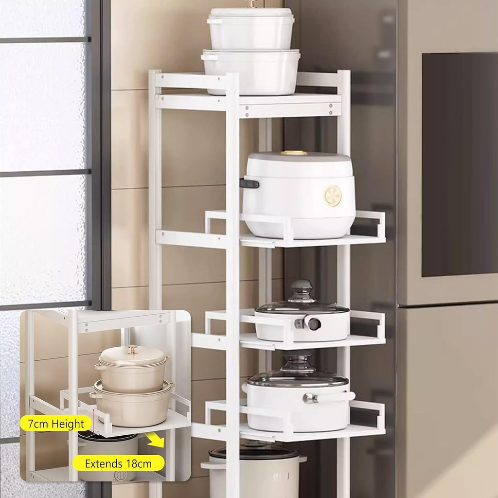 Kitchen Shelving Unit Adjustable Heigh, 5-Tier Food Corner Bakers Rack with Wheels, for Restaurant Laundry Bathroom Garage Warehouse