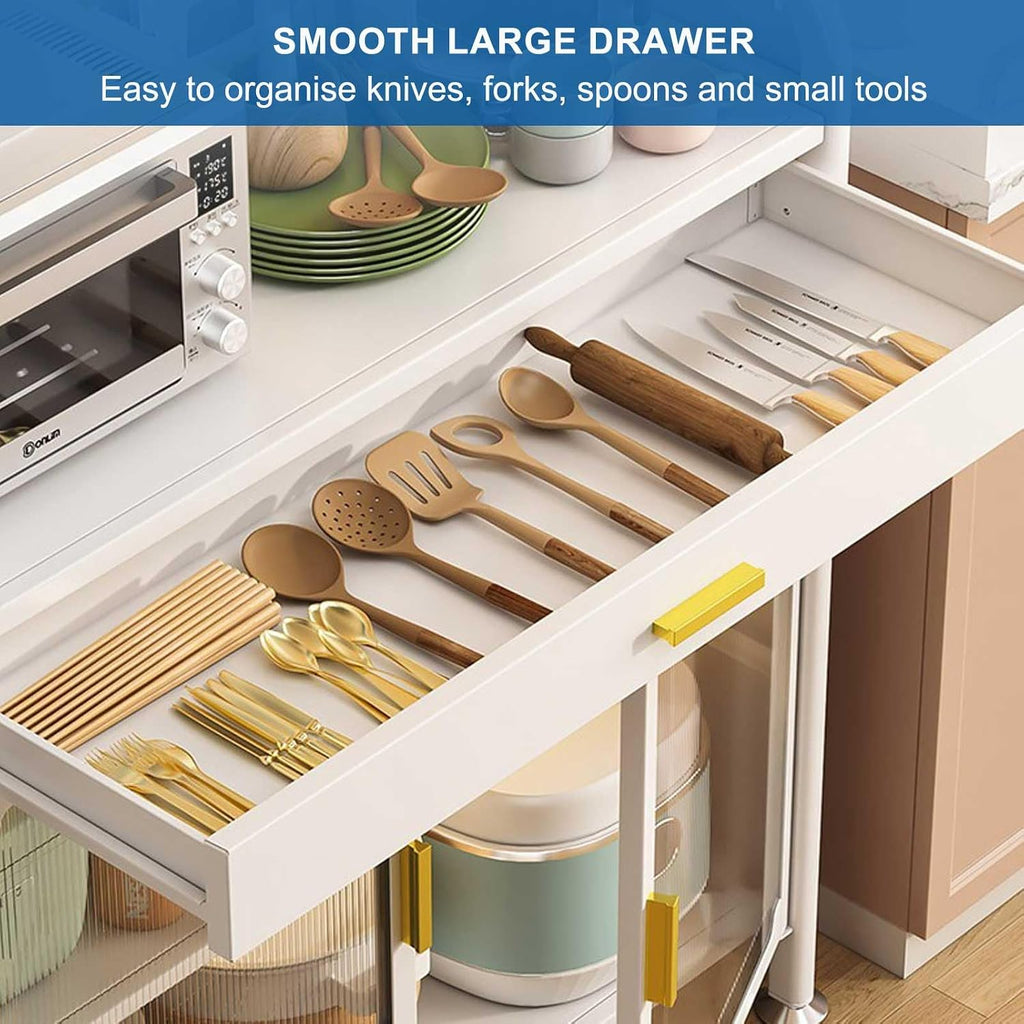 Generic White,147.5×60cm/58×23.6in, Baker's Racks for Kitchens with Drawer and Microwave Stand, 5 Tier Kitchen Storage Cabinet with Adjustable Shelf, Microwave Oven Shelf Cabinet for Kitchen Hutch