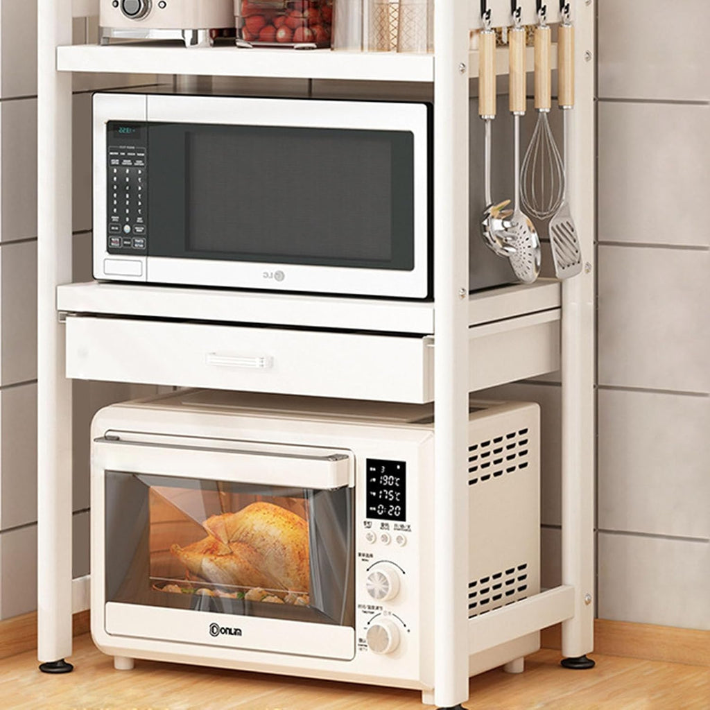 2/3 Tier Microwave Stand,Microwave Oven Rack with 4 Storage Boxes and 4 Hooks,Kitchen Bakers Rack with Sliding Drawer,Microwave Rack for Kitchen Living Dining(23.23 * 15.28 * 33.07in, A)