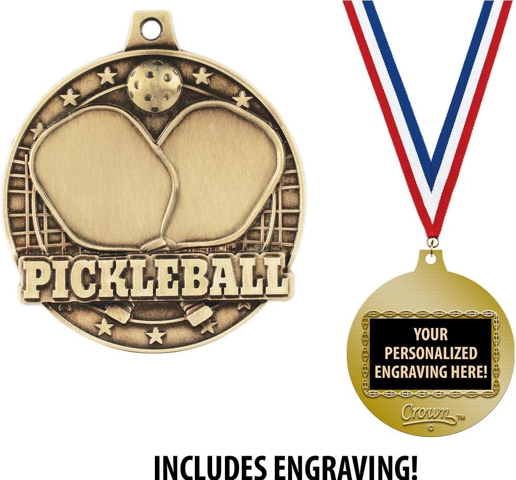 Pickleball Medals, 2' Gold Pickleball Medal Award with Free Custom Engraving