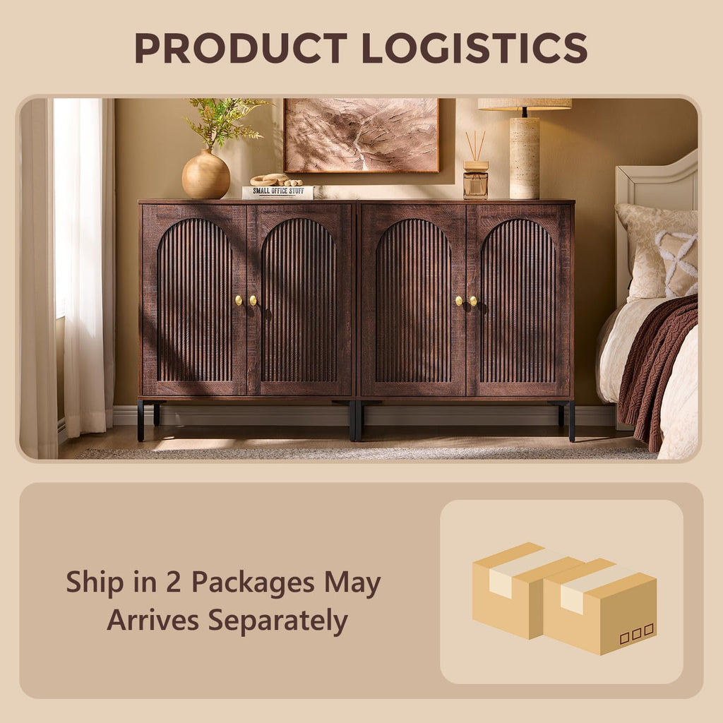 IFGET Modern Buffet Cabinet with Storage, 61.75' W Fluted Arched Sideboard Cabinet w/Adjustable Shelves, Wooden Modular Coffee Bar for Dining Room, Kitchen, Living Room, Entryway, Brown