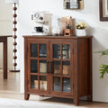 Joaxswe Large Sideboard Buffet Cabinet with Storage, 32' Farmhouse Brown Kitchen Coffee Wine Bar Cabinet with 2 Glass Doors, Wood Mid Century Modern Side Board Table for Dining Room, Living Room