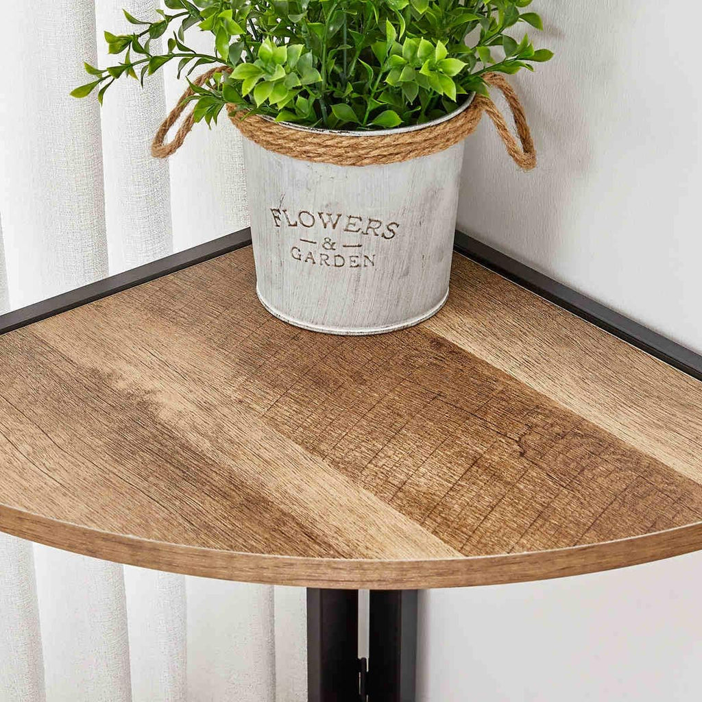 FATORRI Tall Corner Shelf, Industrial Corner Bookshelf, Wood and Metal Corner Shelf Stand for Living Room, Rustic Display Plant Stand for Home Office (Rustic Oak)