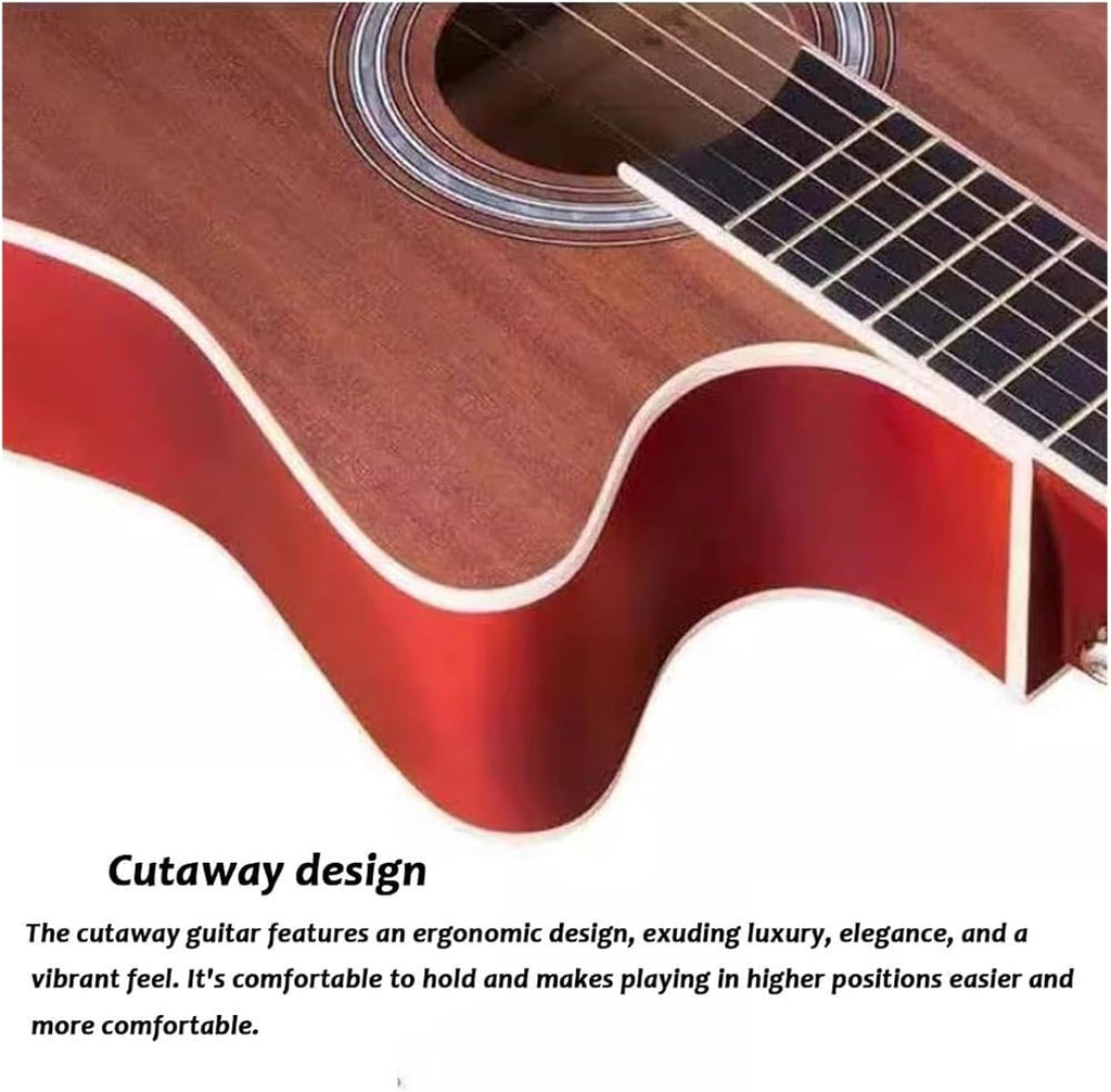 MXL&LJB Acoustic Guitar Kits for Beginners Adults, Cutaway Acustica Guitarra Bundle Kit Wooden Bowl Starter Set Package(Black,41 inches)