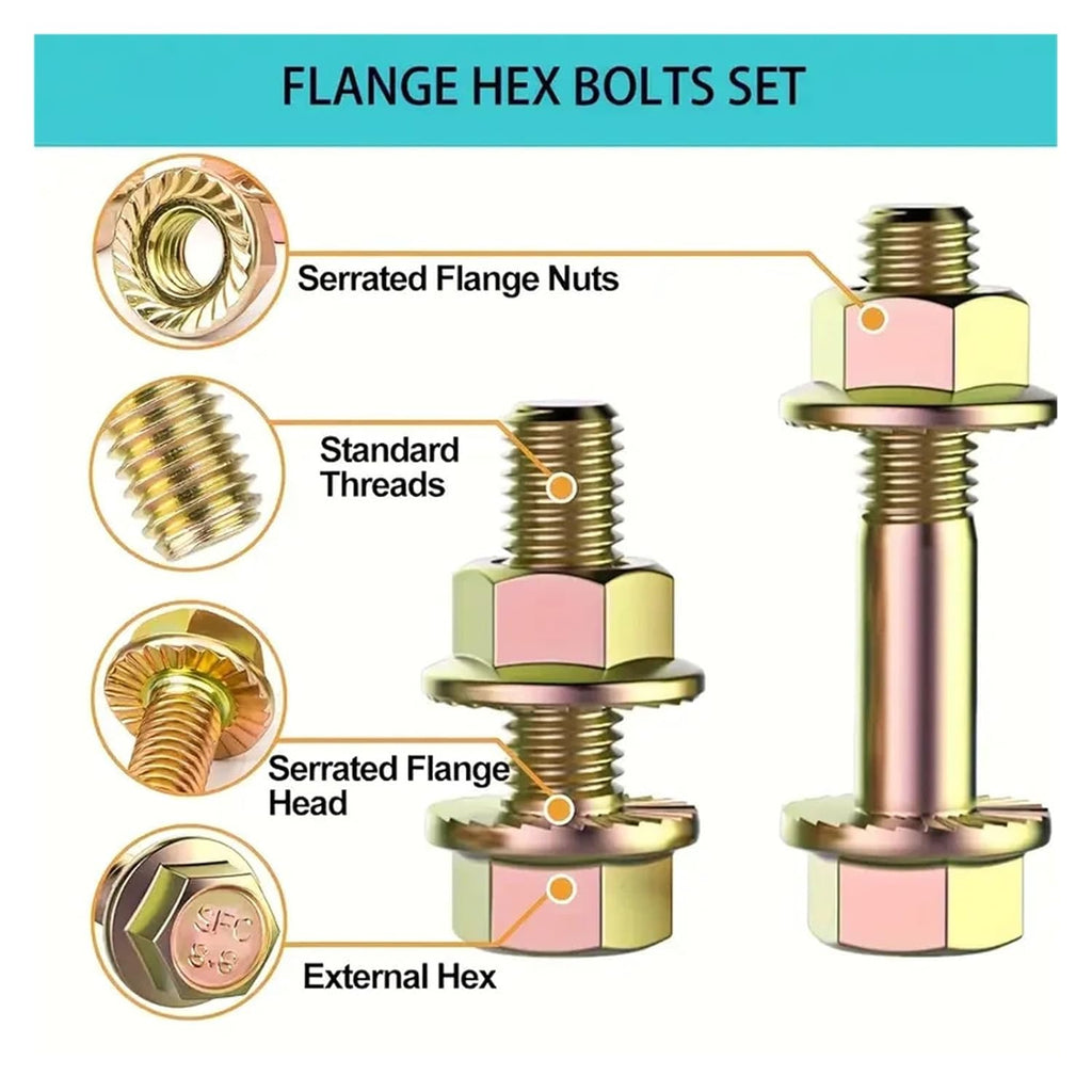 521pcs Carbon Steel Bolt and Nut Assortment Kit - Grade 8. Hex Serrated Screws with Coarse & Partial Threads