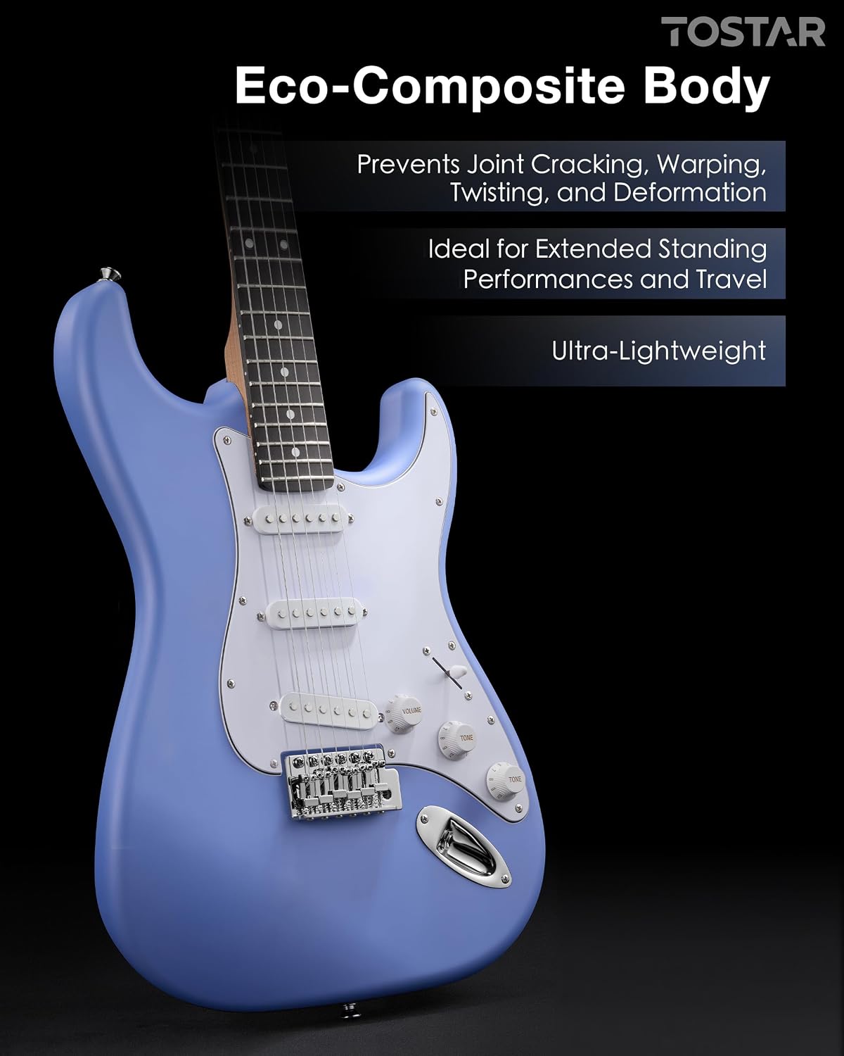 Tostar 39' Full Size Electric Guitar Kit For Beginners and Adults, SSS Pickup Guitarra Electrica Set Includes Tremolo Bridge, Lightweight Matte Finish, Amp, Strings, Gig Bag, Birthday Gifts, Blue