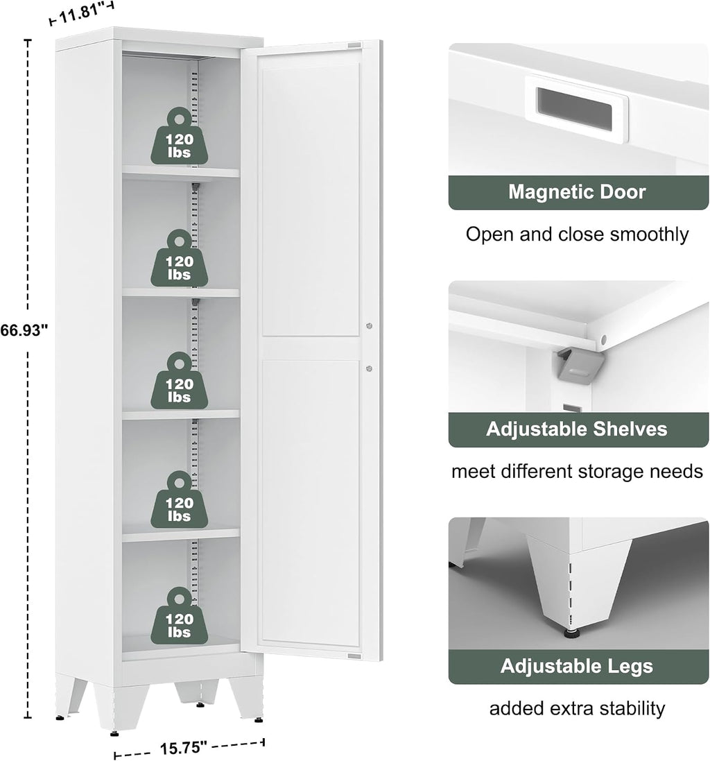 Washsemba 67''Farmhouse Metal Storage Cabinet with Barn Doors,Steel File Cabinet for Home Office,Kitchen Pantry 4 Adjustable Shelves,Freestanding Cupboard for Kitchen,HomeOffice(White)