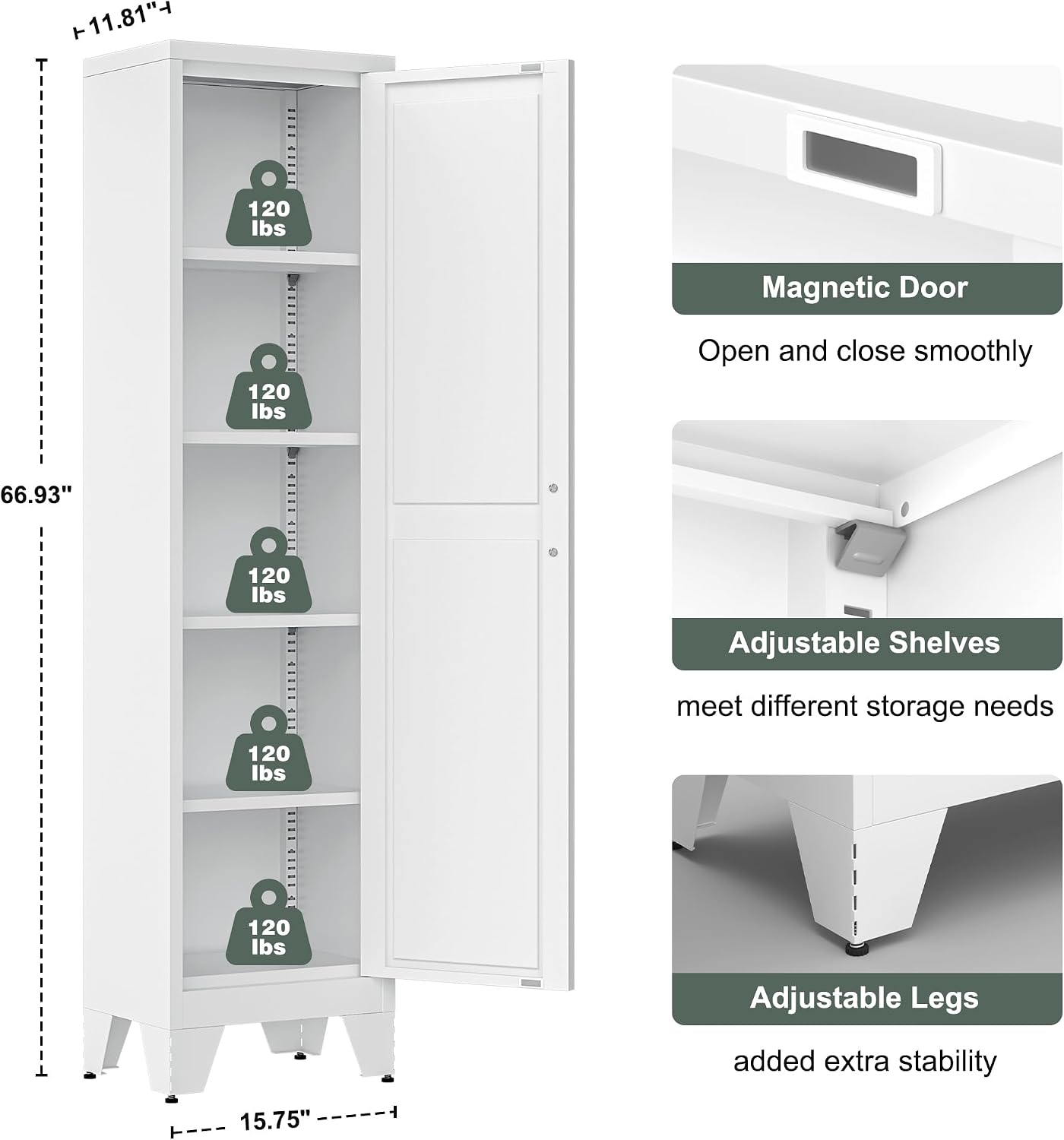 Washsemba 67''Farmhouse Metal Storage Cabinet with Barn Doors,Steel File Cabinet for Home Office,Kitchen Pantry 4 Adjustable Shelves,Freestanding Cupboard for Kitchen,HomeOffice(White)