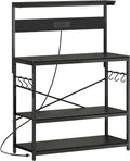 SUPERJARE Bakers Rack with Power Outlets, Microwave Stand, 39.4 X 14.3 Inch Larger Desktop, Kitchen Storage Rack with Adjustable Middle Shelf, 6 S-Shaped Hooks, Coffee Bar Stand, Black