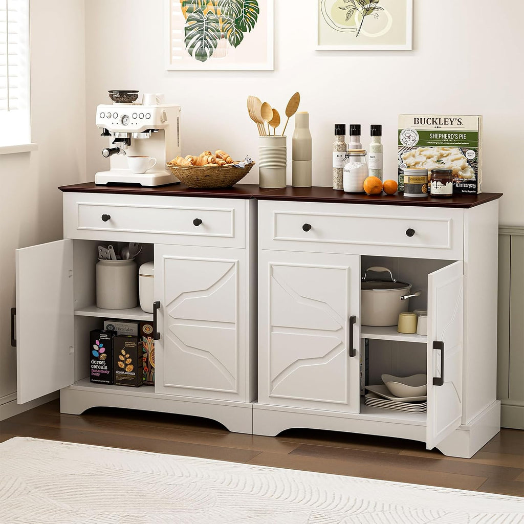 LCRBOL Buffet Cabinet with Storage, Coffee Bar with Drawer & Adjustable Shelf, Modern Sideboard for Kitchen, Living Room, White