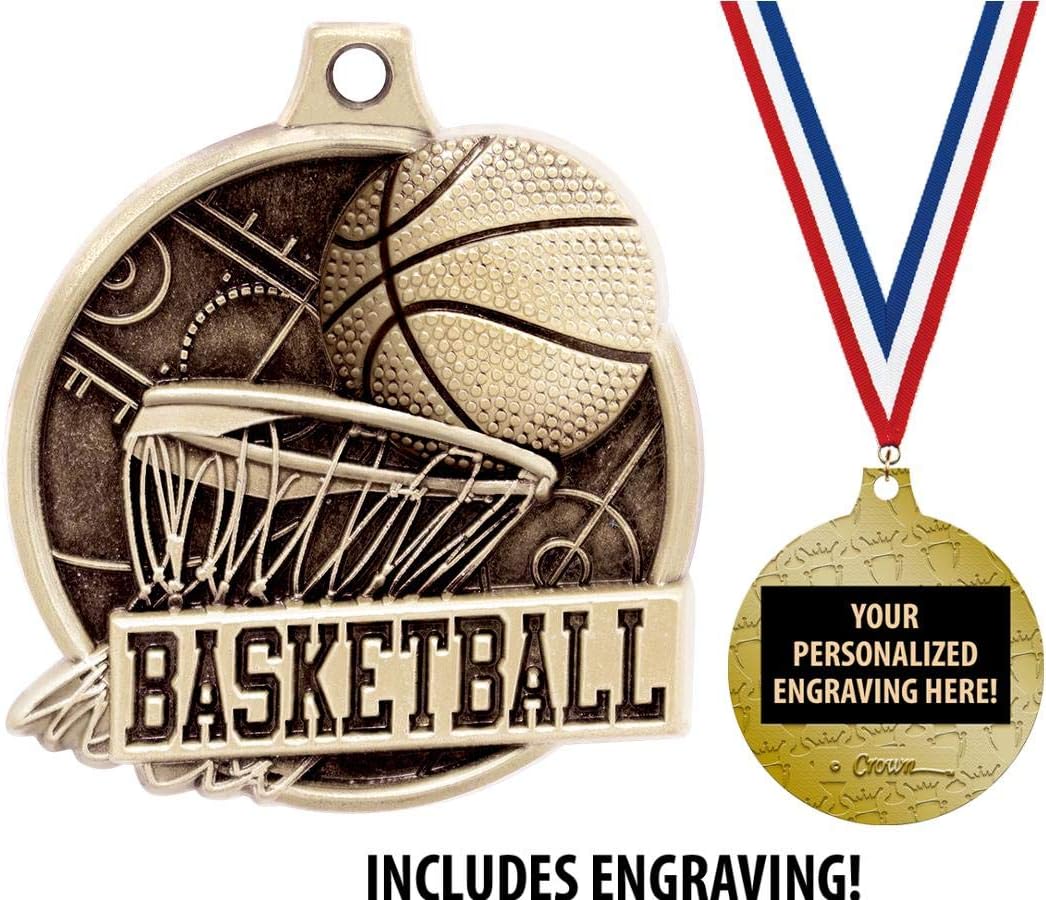 Basketball Medals - 1 1/2' Gold Basketball Medals, Great Kids Basketball Awards with Custom Engraving