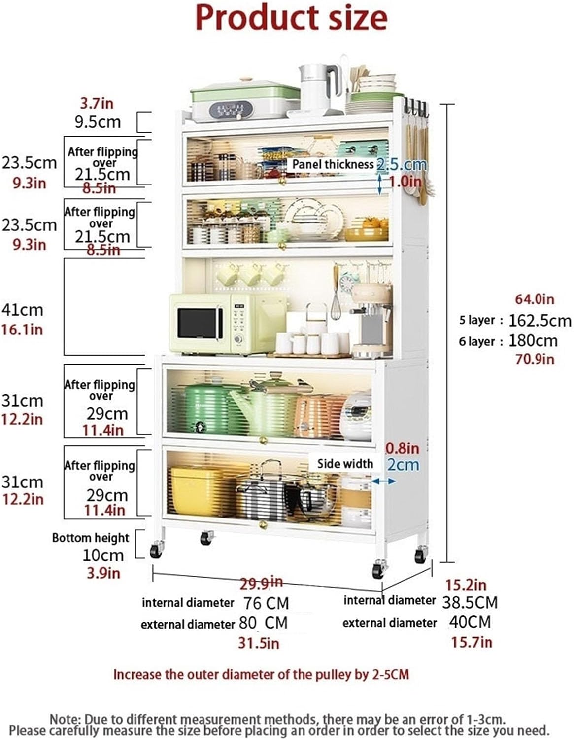 5/6 Tier Microwave Stand with Storage Bakers Rack with Drawers Coffee Pub Station Organizer with Flip Doors Vintage Kitchen Utility Storage Shelf(Gray,6 Layer)