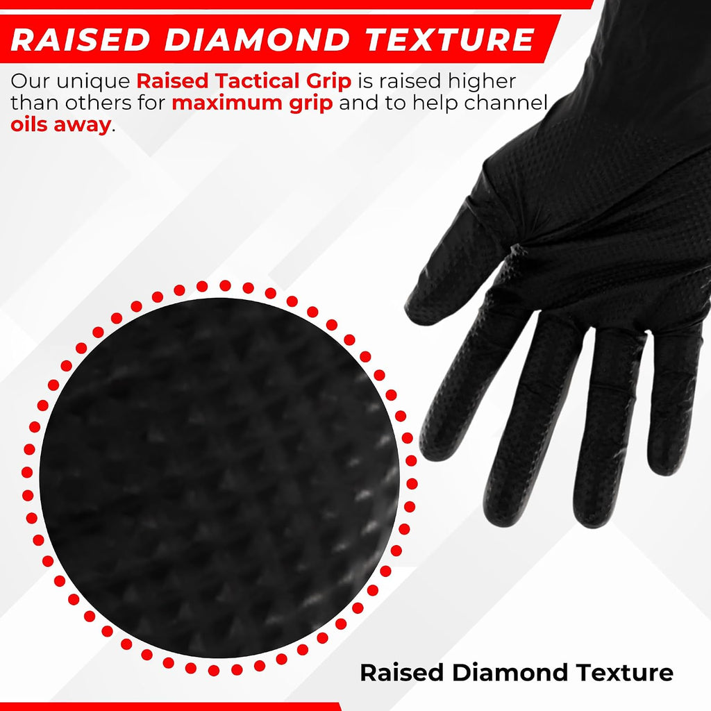 HD 8 MIL Nitrile Disposable Gloves, Latex & Powder Free, Industrial, Raised Diamond Texture, Case/1000