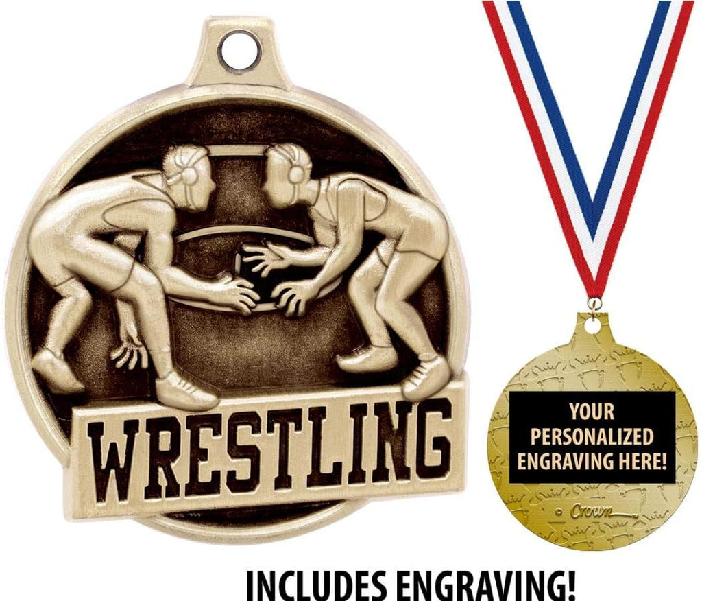 Wrestling Medals - 1 1/2' Gold Wrestling Medals, Great Kids Wrestling Awards with Custom Engraving Prime