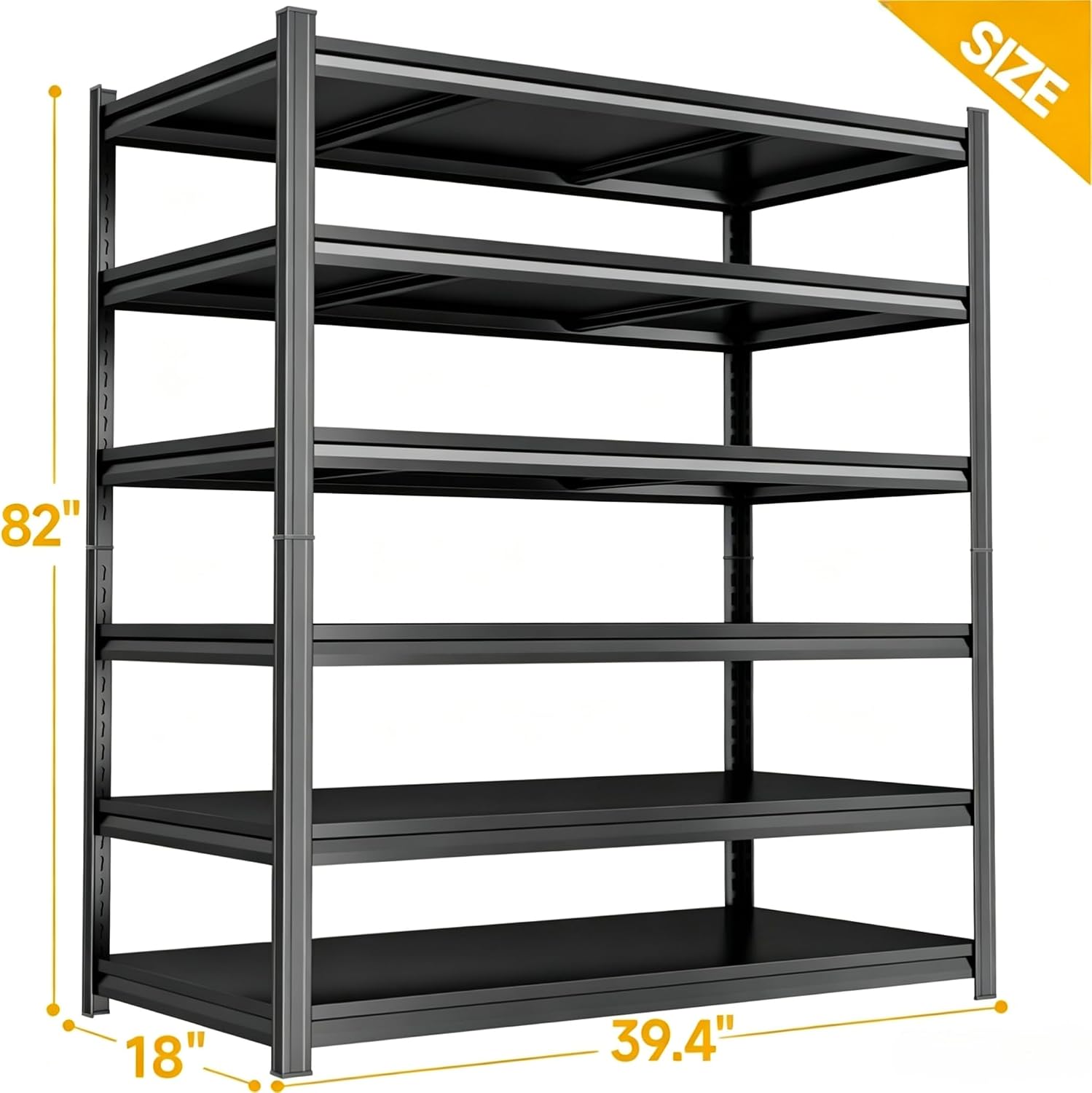 2000LBS Metal Storage Shelves,6 Tier Shelving Unit, 40'W x 82'H Utility Kitchen Shelves, Standing Adjustable Shelf Organizer for Pantry, Industrial, Basement, Bathroom, Warehouse and Closet, Black