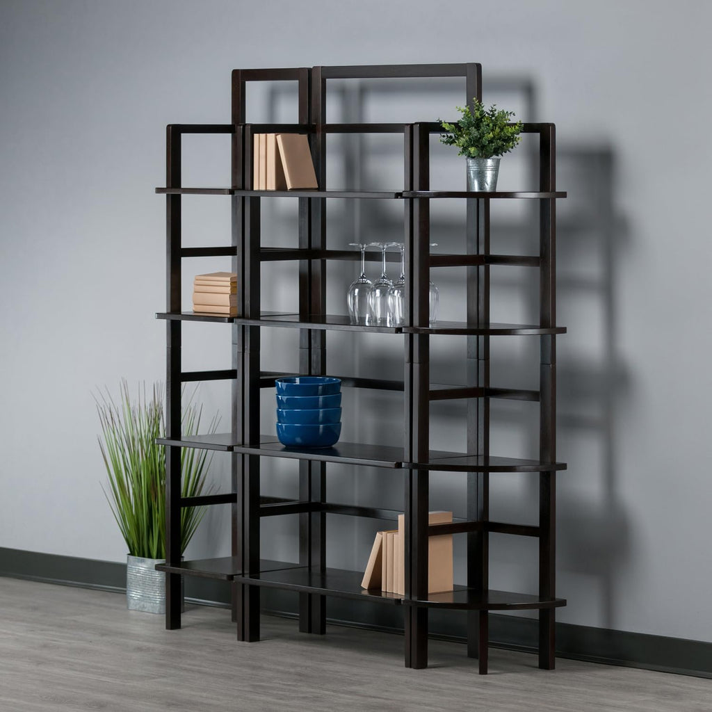 HomeStock Victorian Baker Rack Set - 3-Piece Solid Wood Kitchen Shelf Unit - Coffee Finish, 58' Tall