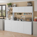 Mekminop Extra Large Kitchen Pantry with Microwave Shelf, Kitchen Hutch Storage Cabinet with Countertop, Freestanding Countertop Cabinet with 3 Drawers and 3 Open Shelves, White