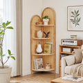 Corner Shelf Stand 4-Tier 70' Tall Corner Shelf with Solid Wood Frame and Rattan, Corner Bookshelf Organizer Rack, Corner Plant Stand for Living Room Decor, Small Space (Natural)