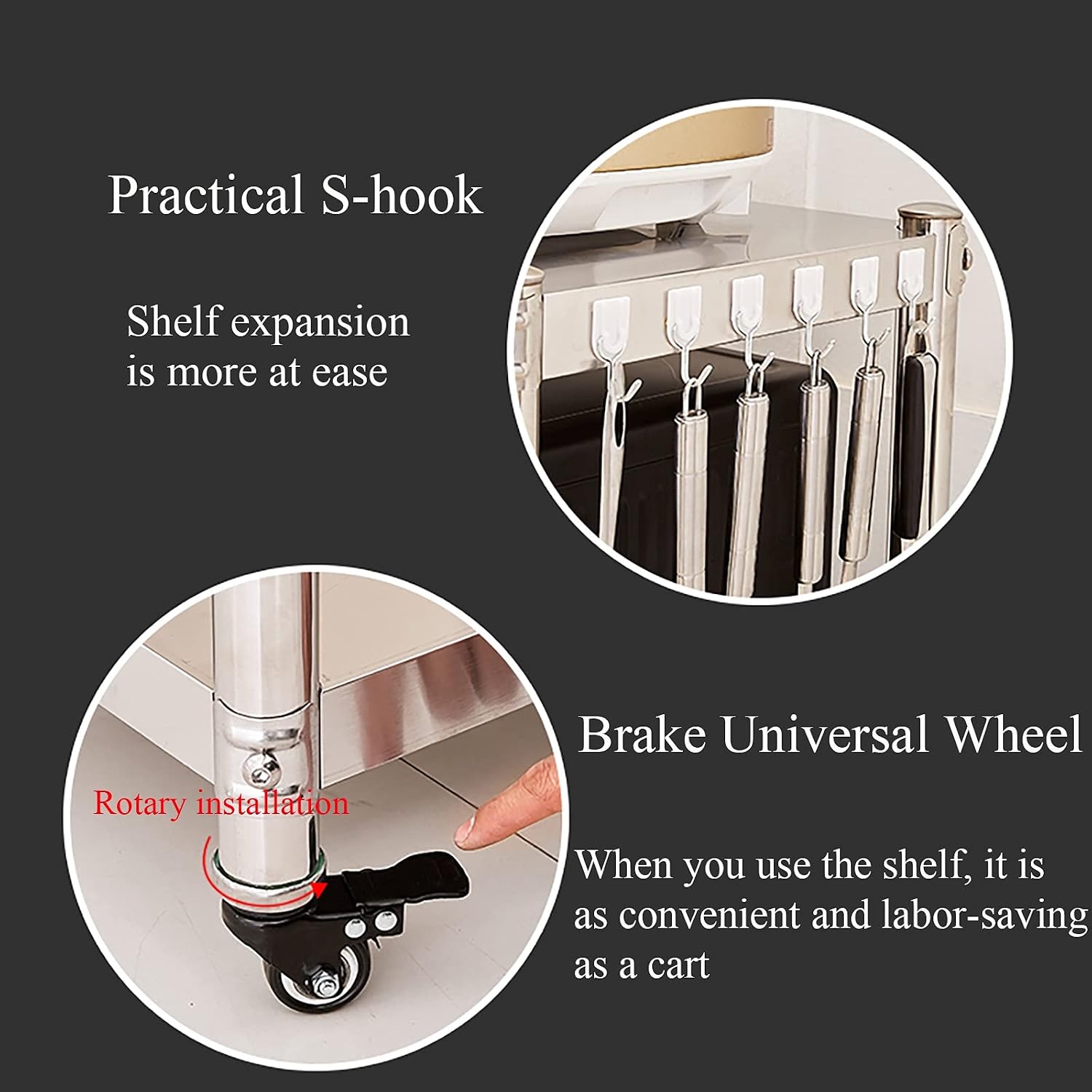 3-Tier Kitchen Baker's Rack Utility Microwave Oven Stand Storage Cart Workstation Shelf Hooks Organizer Baker's Shelves Bar Hutch Industrial Oven Standing Spice Wine Adjustable Shelving (100x30x80cm )