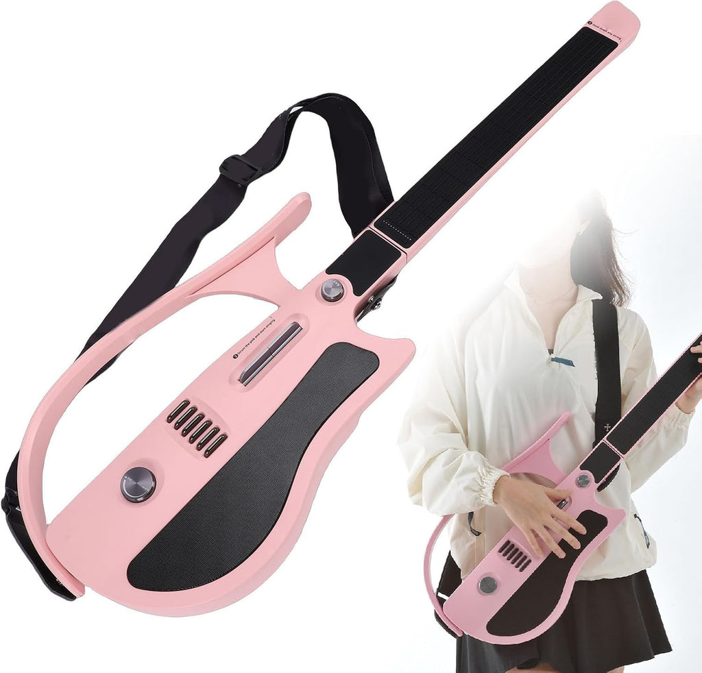 LiebeWH Stringless Smart Guitar Beginner Stringless Electric Guitar with Foldable Design for Beginner Pink