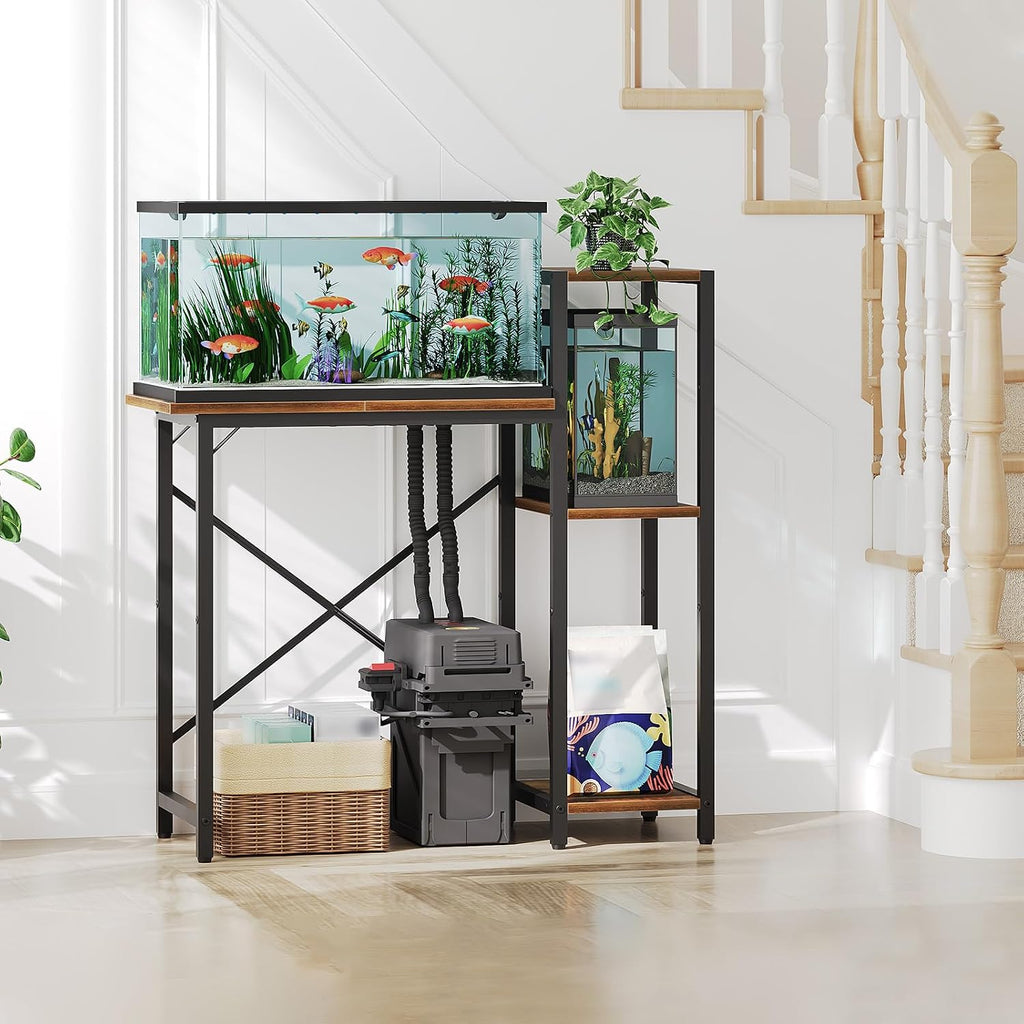 MAHANCRIS Bakers Rack and Fish Tank Stand Bundle, 3-Tier Microwave Stand with Mini Fridge Shelf, Heavy Duty Aquarium Stand with Storage Shelf, for Living Room, Kitchen, Entrway, BRHR5401-FTHR5201