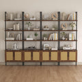 Airynee Ladder Bookshelf, 4 Tier Book Shelf with Rattan Cabinet, Wall Mount Bookshelves and Bookcases with Metal Frame, Anti Dump, Tall Bookcase for Living Room, Home Office, Bedroom Walnut 4pcs