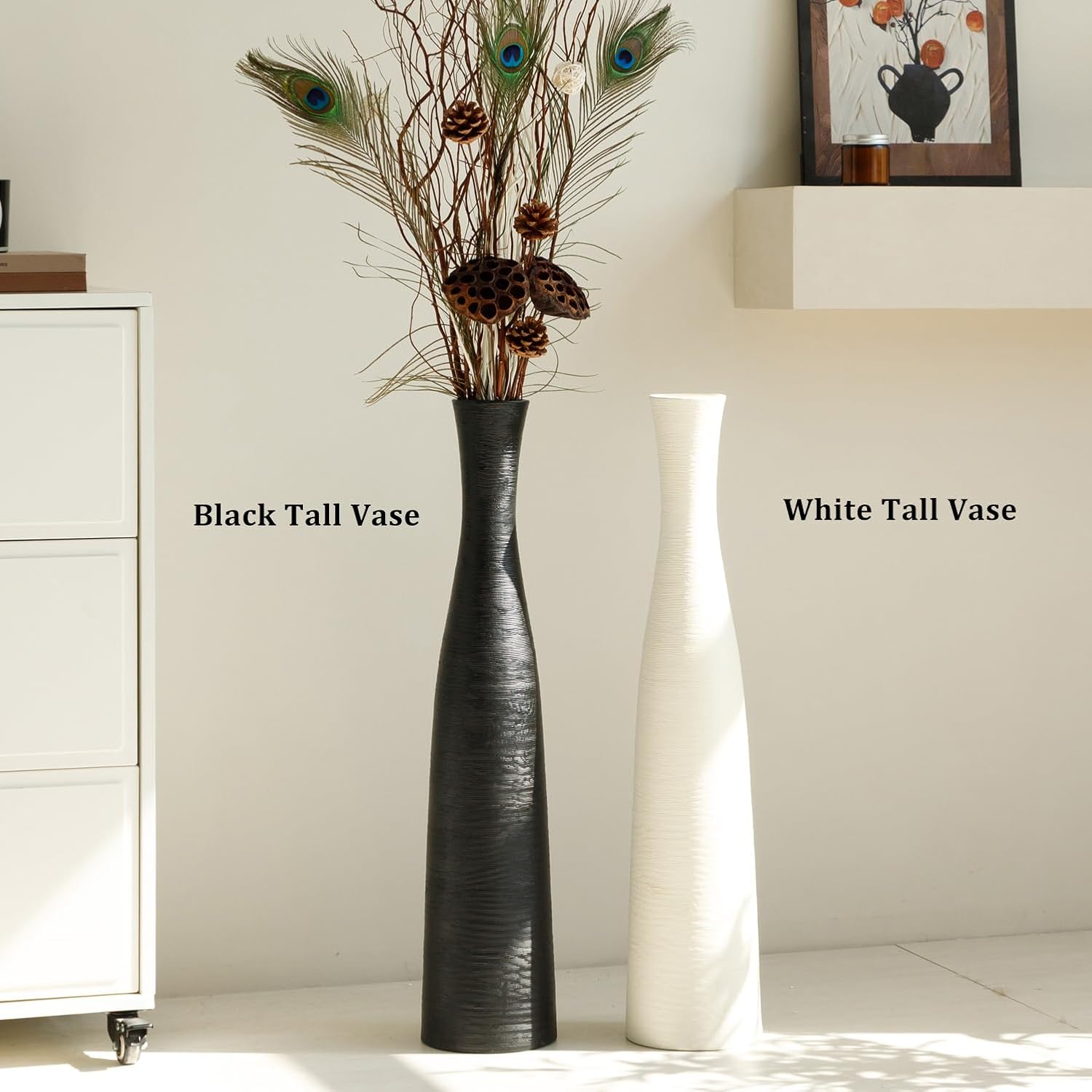 Ceramic Tall Floor Vase, 29' Tall Terracotta Large Decorative Vases for Rustic Modern Boho Home Decor, Living Room Decoration, Big Standing Vase for Pampas Grass, Flowers, Dried Flowers