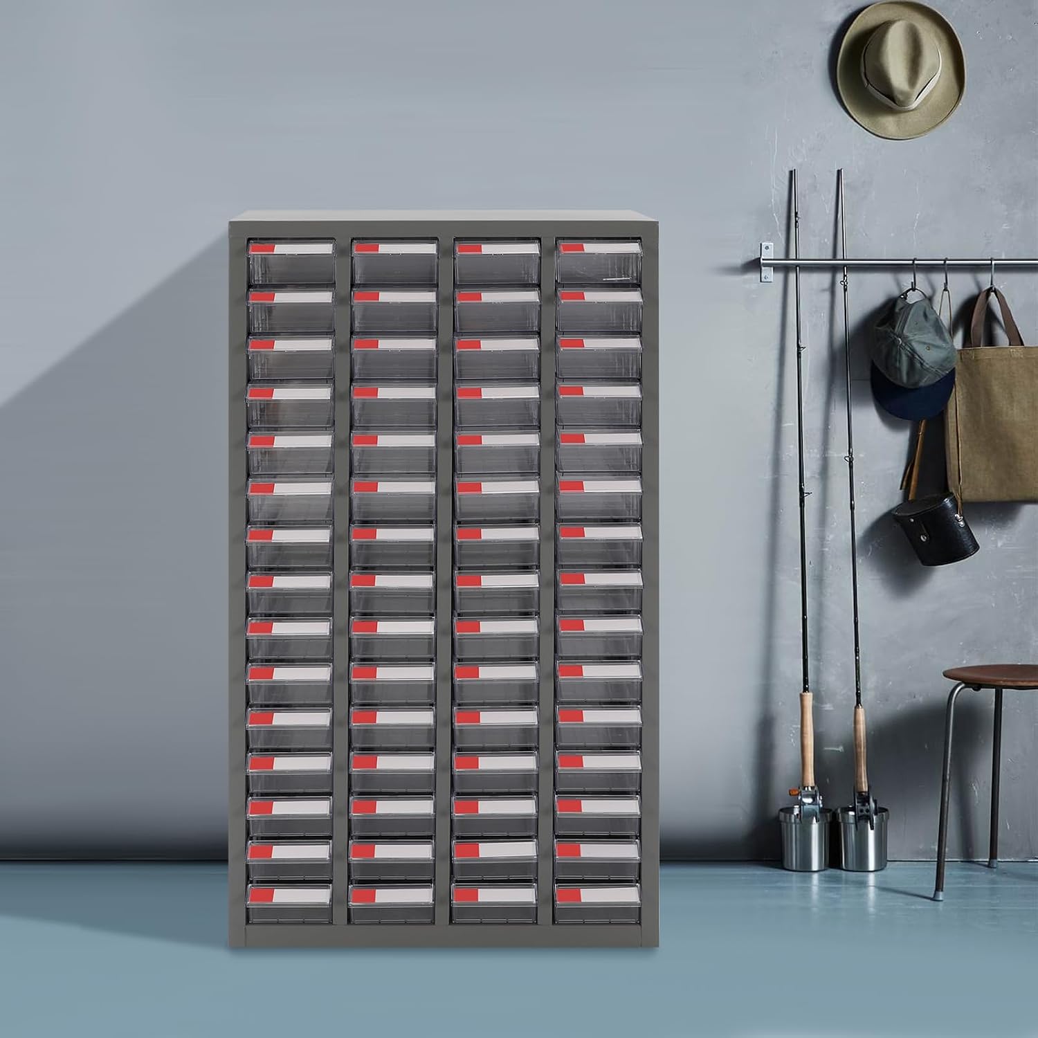 Bolt and Nut Tool Storage Cabinet,Parts Cabinet,Organization Shelves with ABS Material Drawer,Metal Organization Shelves for Garage, Store, Workshop (60 Drawers Clear)