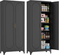 75' Tall Black Metal Storage Cabinet with Doors & Adjustable Shelves, Heavy-Duty Pantry Cabinet for Kitchen, Garage, Home Office, Living Room & School