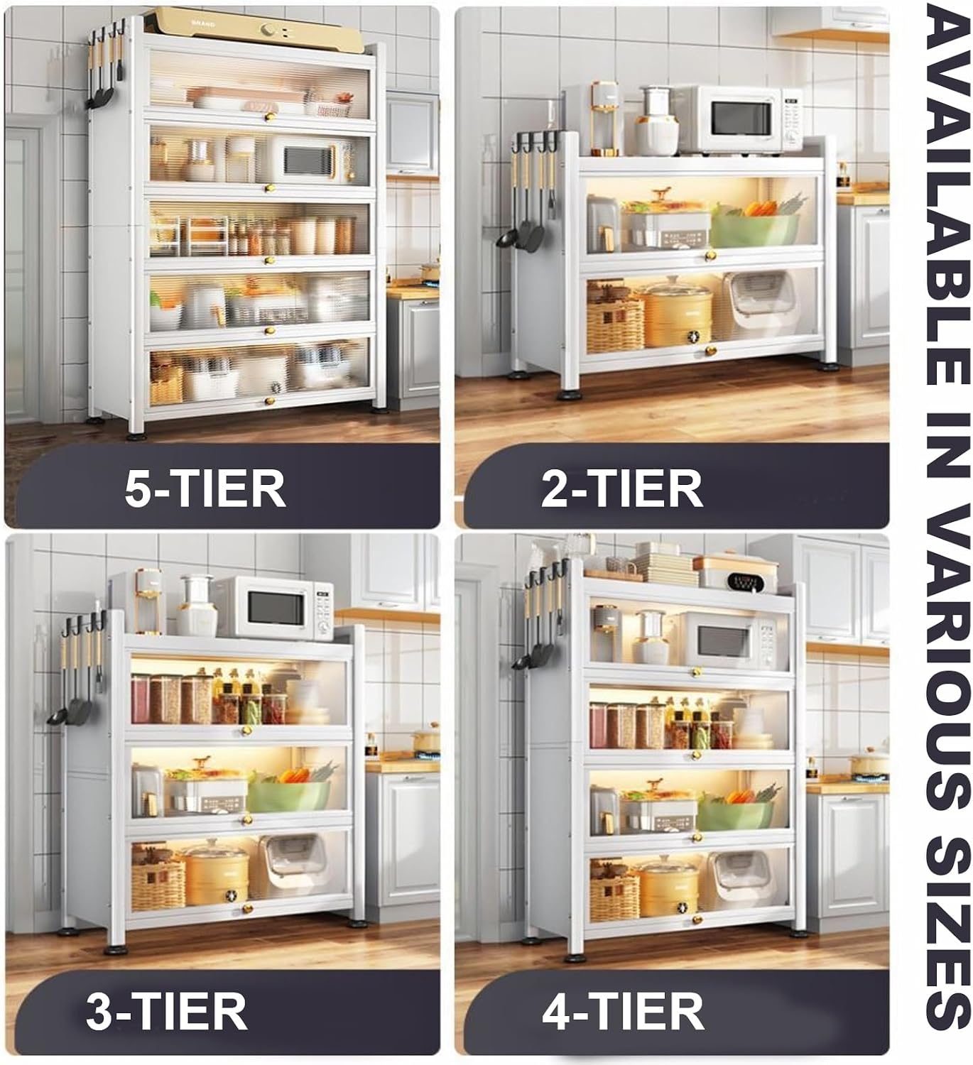 Kitchen Bakers Rack with Cabinets Kitchen Cabinet Storage with Flip Door Cabinet, Microwave Oven Shelf Cabinet, Pantry Storage Cabinet, for Spices, Pots and Pans (Color : 3 Layers, Size : 60c