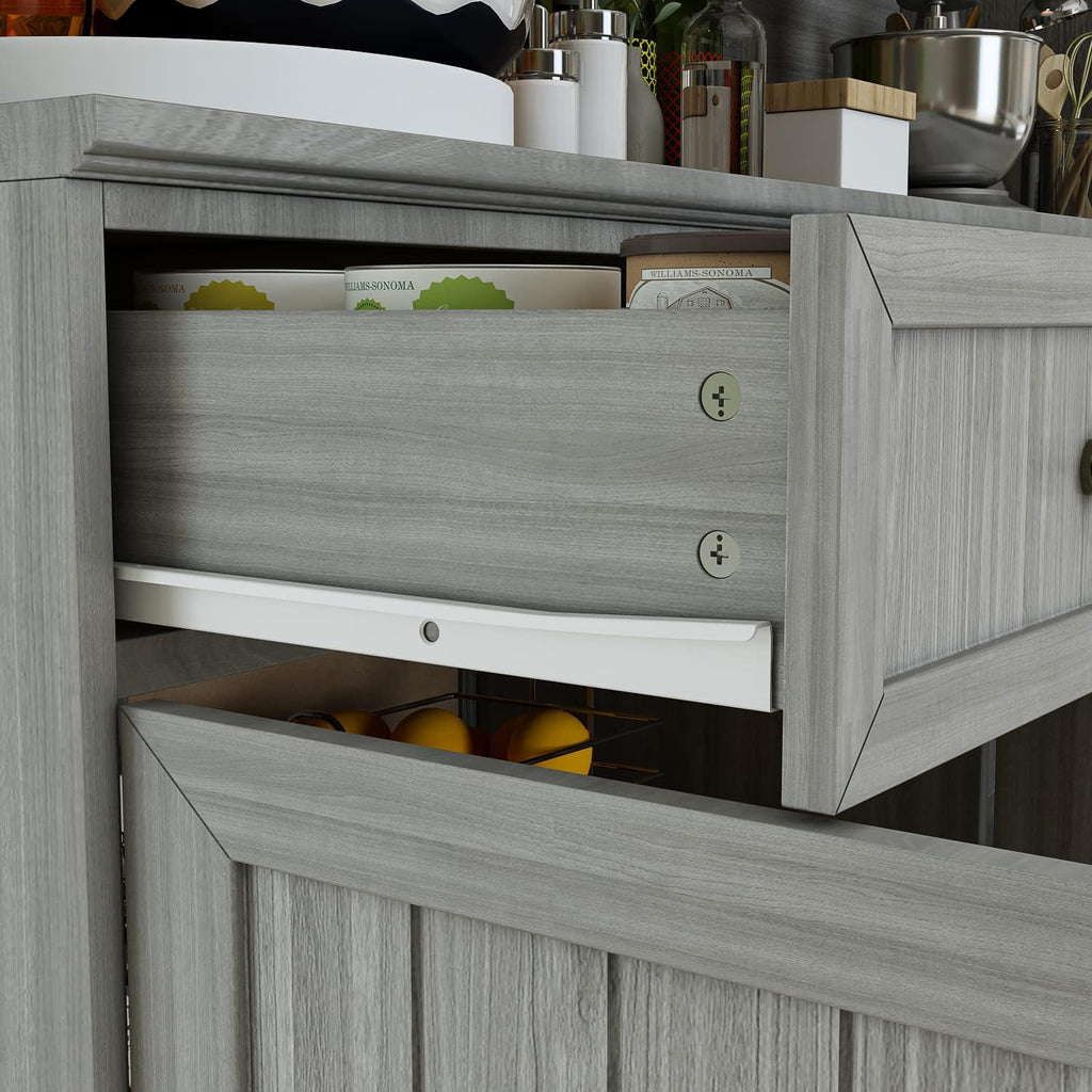 AIEGLE Large Kitchen Hutch Cabinet, Storage Cupboard Pantry with Glass Doors, Drawers & Countertop, Floor Kitchen Pantry Storage Cabinet Utility Buffet, Wooden Grey (61.2' L x 18.1' W x 75.9' H)