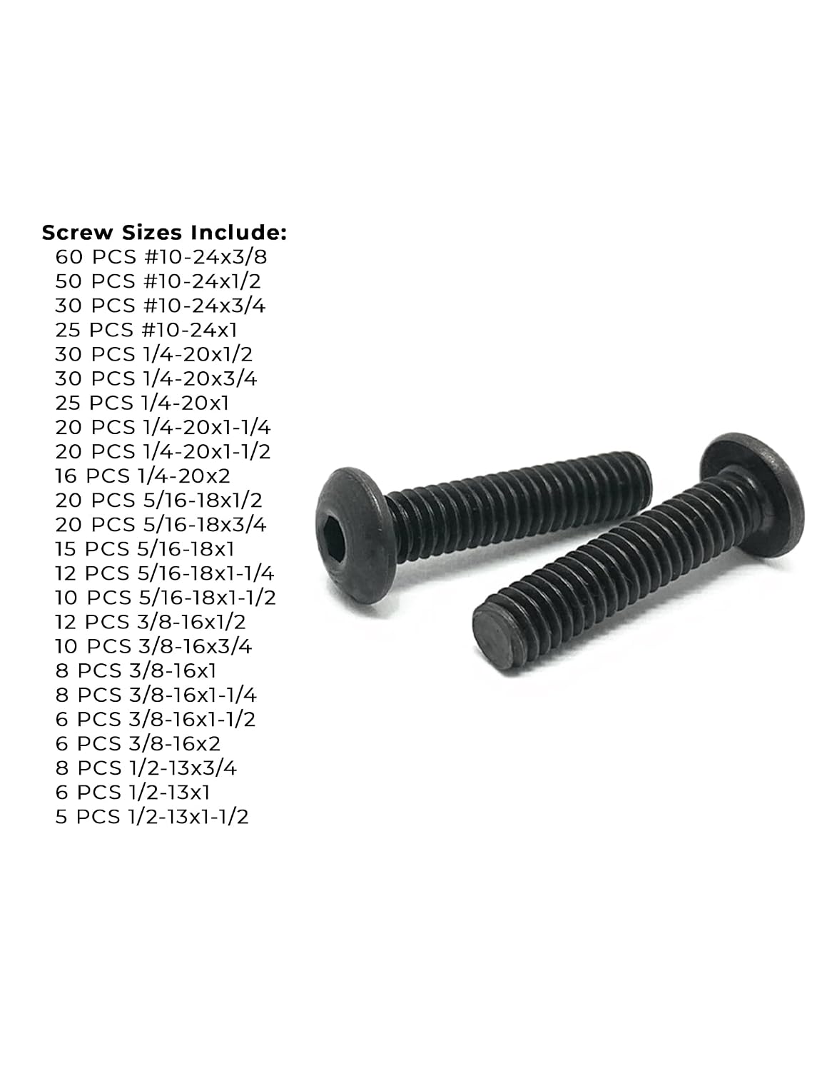 Inch Alloy Allen Button Head Socket Cap Screws Black Oxide Bolts Assortment - 453 PCS