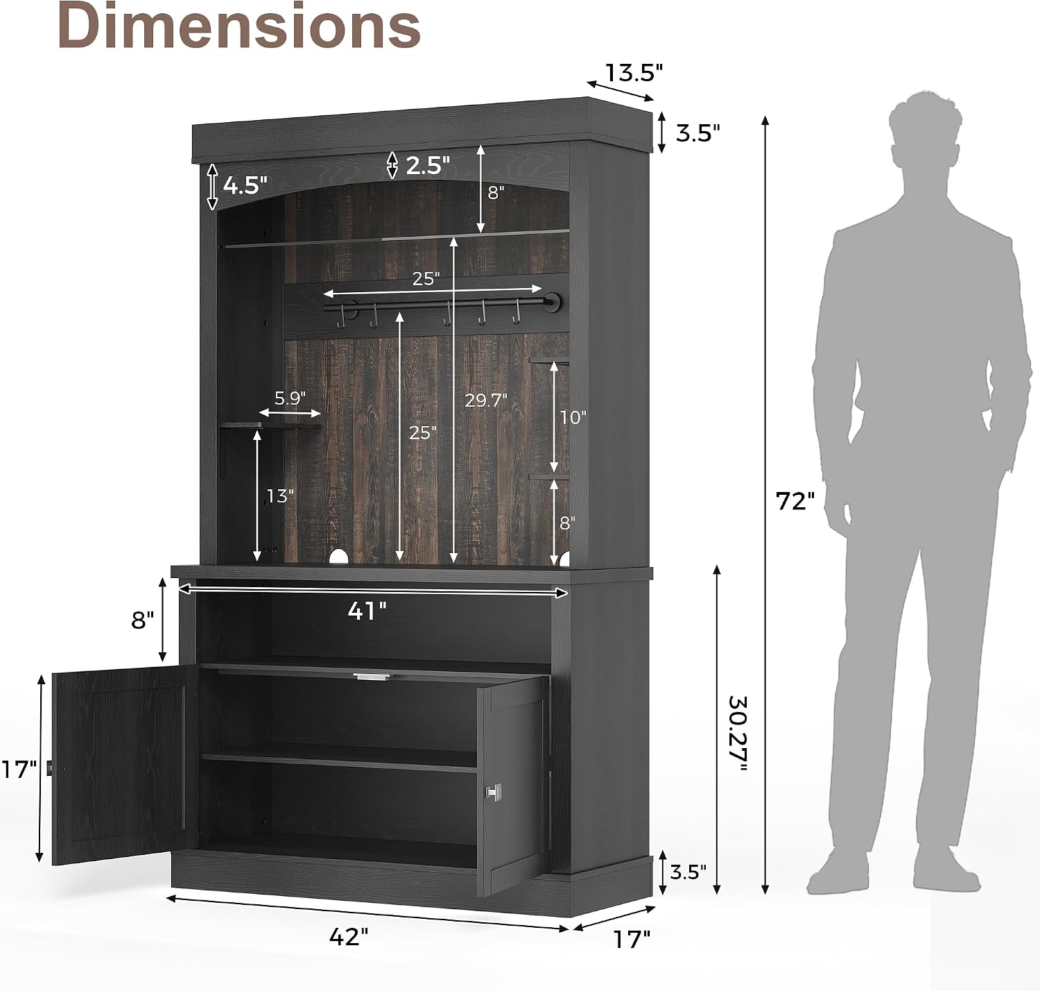 GarveeHome Coffee Bar Cabinet with LED Lights,72 '' Tall Buffet Cabinet with Storage,Farmhouse Kitchen Sideboard Tall Coffee Hutch with Microwave Stand/Wine Rack/Glass Shelf Dining Room (Black)