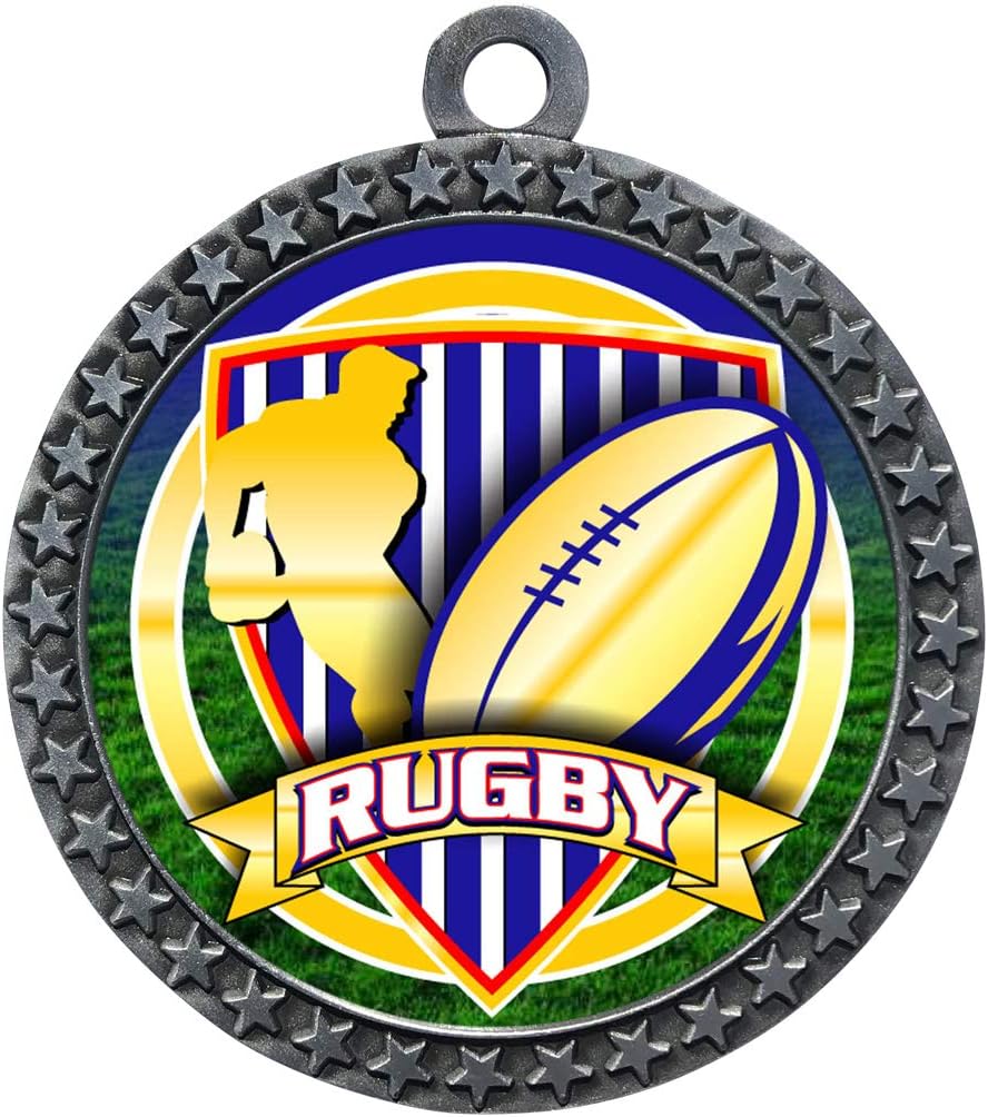 Express Medals 1 to 50 Packs Rugby Silver Medal Trophy Award with Neck Ribbon STDD212-FCL539