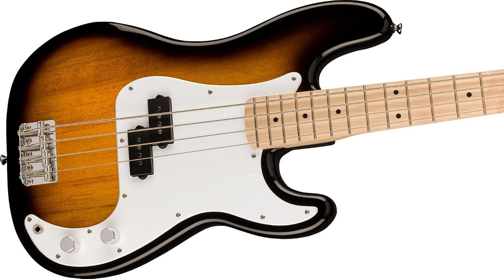 Fender Squier Sonic Precision Bass Guitar - 2 Color Sunburst Bundle with Rumble 15 Bass Amplifier, Cable, Tuner, Strap, and Austin Bazaar Instructional DVD