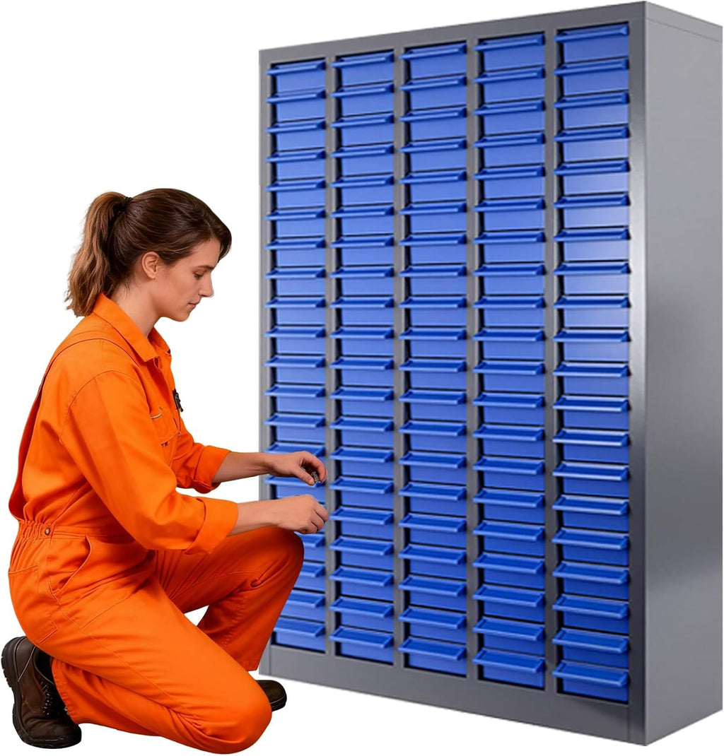 CETIVENO100 Drawer Parts Cabinet, 26'X 9'X 46' Nut and Bolt Storage Organizer, Abs Nut and Tool Storage Organizer, with Dividers and Labels for Laboratory, Studio, Home Use/Blue(100)
