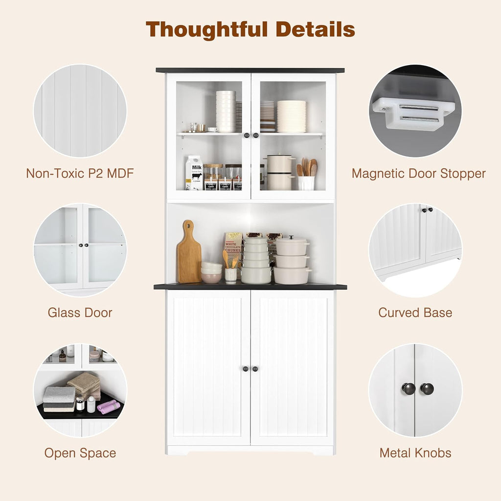 Yardenaler 71'' Tall Corner Cabinet, Freestanding Corner Storage Hutch with Doors and Shelves for Living Room, Bathroom, Kitchen, White