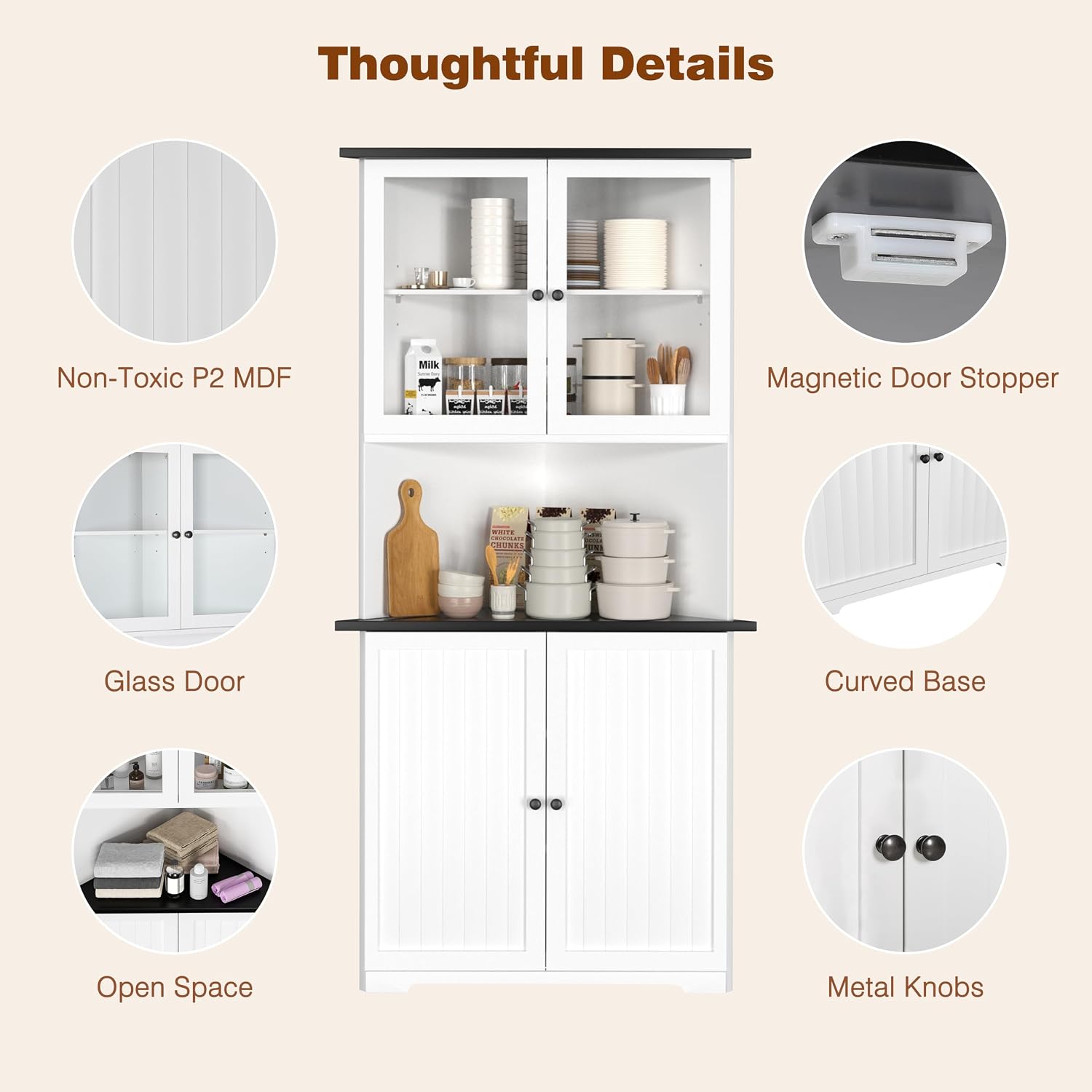 Yardenaler 71'' Tall Corner Cabinet, Freestanding Corner Storage Hutch with Doors and Shelves for Living Room, Bathroom, Kitchen, White
